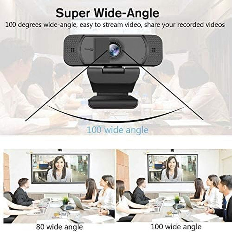 Webcam HD 1080P-Streaming Webcam with Privacy Cover for Desktop Computer PC,100° Wide-Angle View with Stereo Microphone, USB Webcam Plug and Play,Low-Light Correction