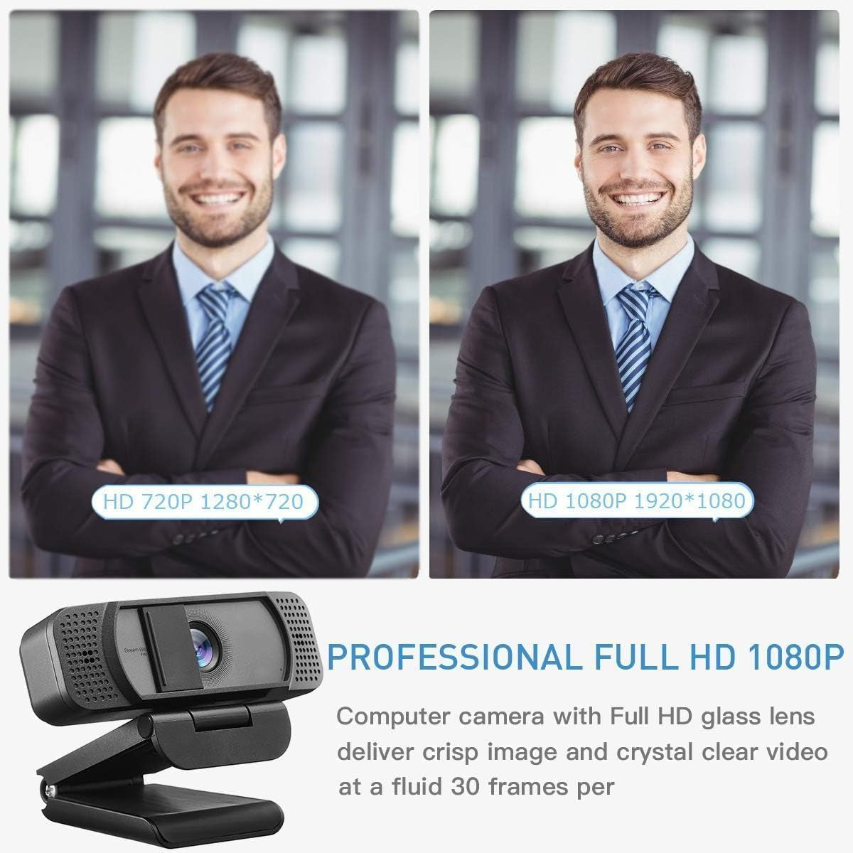 Webcam HD 1080P-Streaming Webcam with Privacy Cover for Desktop Computer PC,100° Wide-Angle View with Stereo Microphone, USB Webcam Plug and Play,Low-Light Correction
