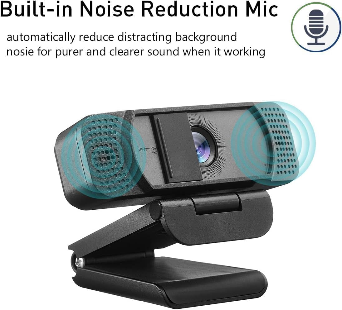 Webcam HD 1080P-Streaming Webcam with Privacy Cover for Desktop Computer PC,100° Wide-Angle View with Stereo Microphone, USB Webcam Plug and Play,Low-Light Correction