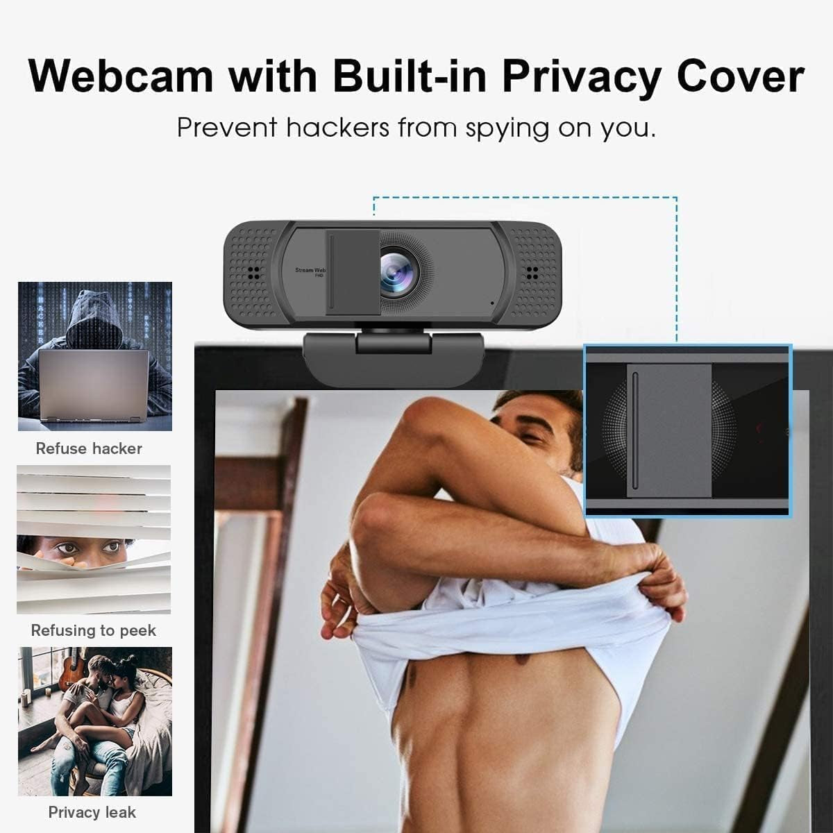 Webcam HD 1080P-Streaming Webcam with Privacy Cover for Desktop Computer PC,100° Wide-Angle View with Stereo Microphone, USB Webcam Plug and Play,Low-Light Correction